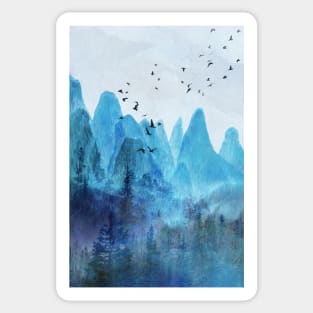 Turquoise Blue Mountainscape w Pine Forests Sticker